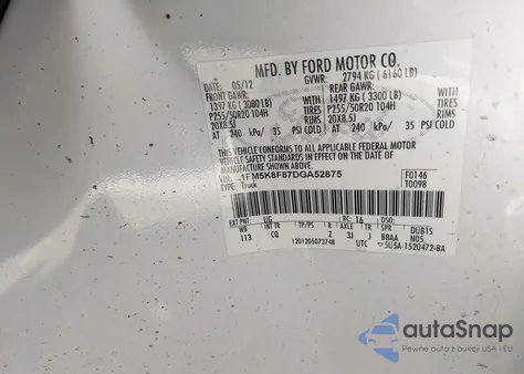 2013 Ford Explorer Limited from USA, damaged, VIN 1FM5K8F87DGA52875